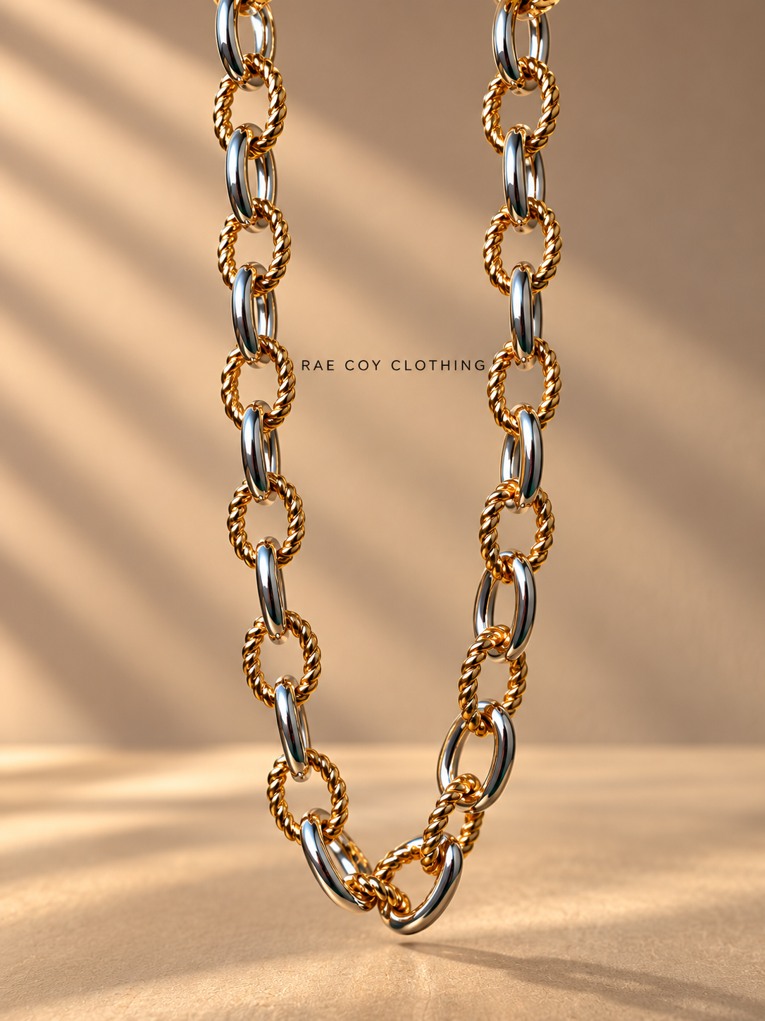Water Resistant Gold and Silver Chainlink Necklace 16-18 inch with Gold Stud Earrings - Final Sale
