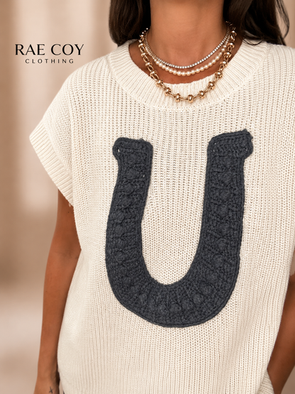 Oversized Horseshoe Cotton Sweater Vest