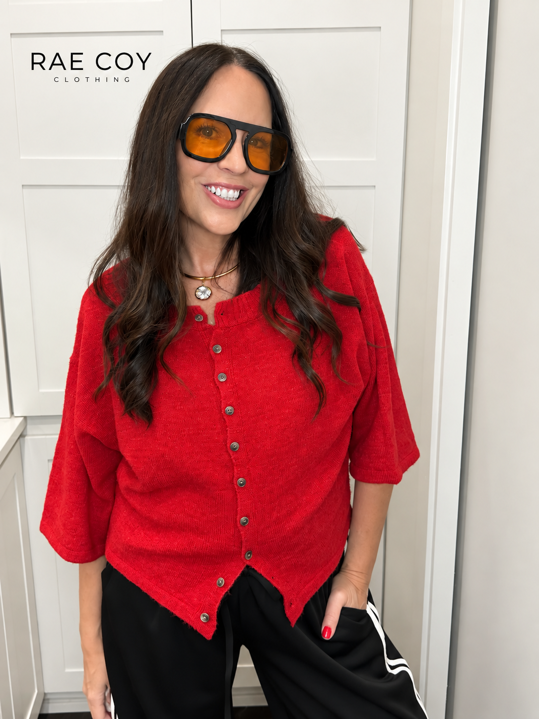 Red Short Sleeve Cardigan