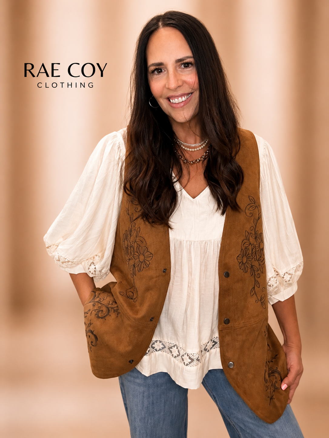 Faux Suede Embroidered Detail Vest