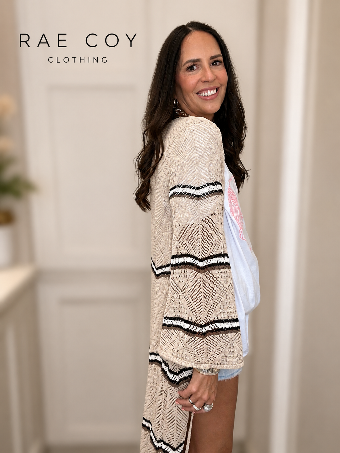 Open Knit Stripe Duster