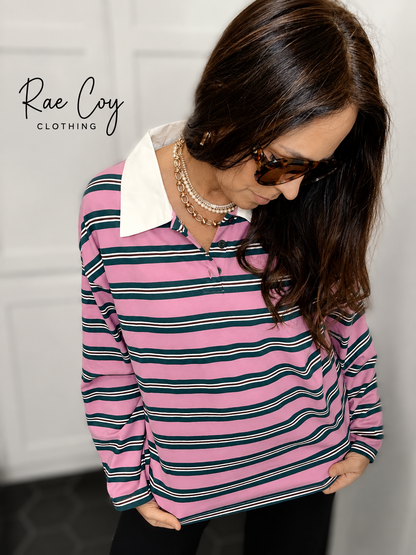 Pink Green Stripe Rugby