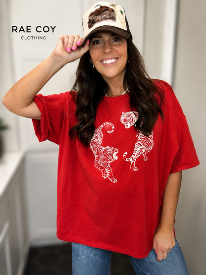 Red Double Tiger Oversized Tee