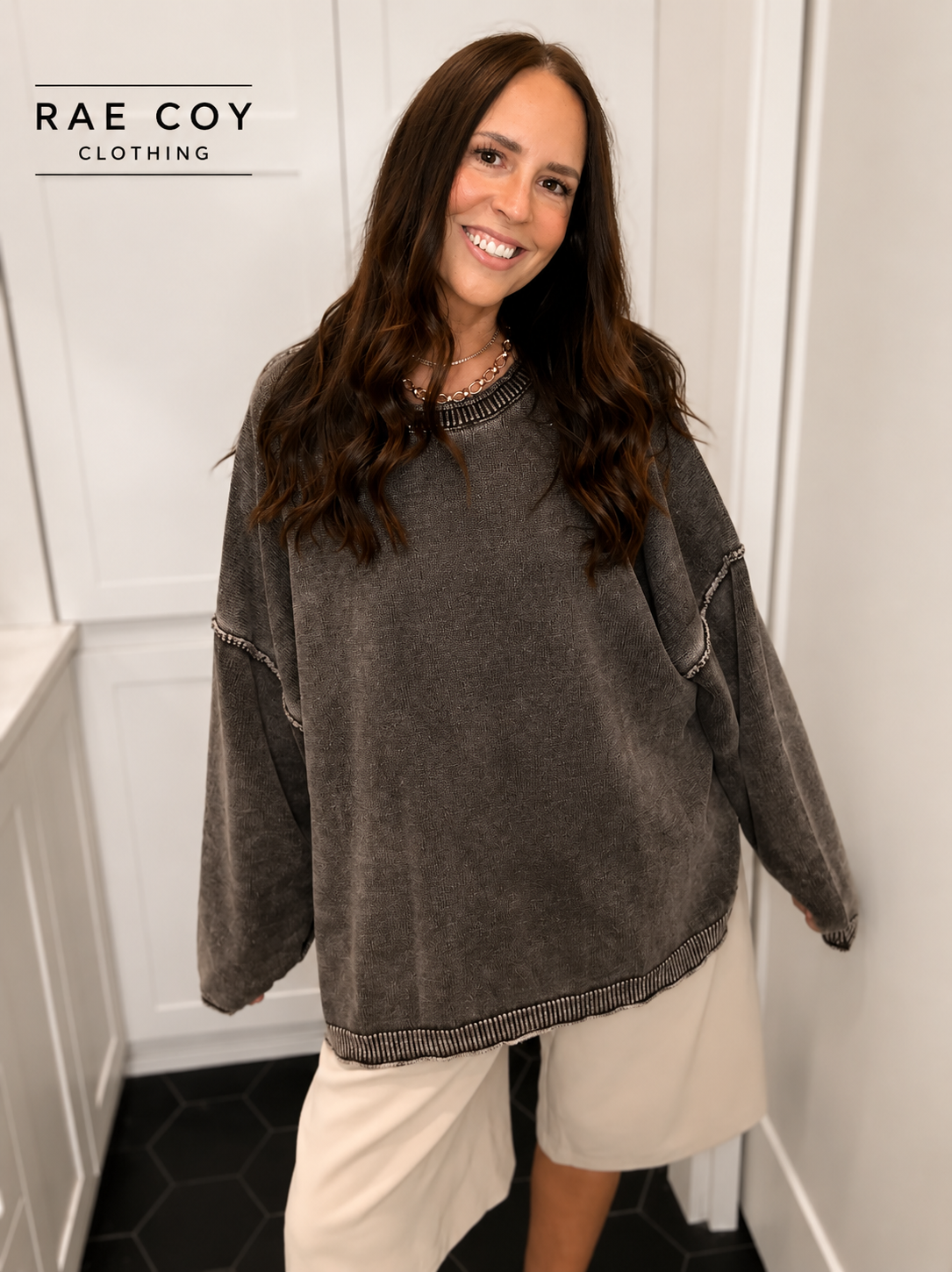 Roll Hem 100% Cotton Sweater - Brown