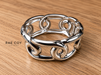 Silver Oversized Chainlink Hinged Bangle Bracelet - Final Sale