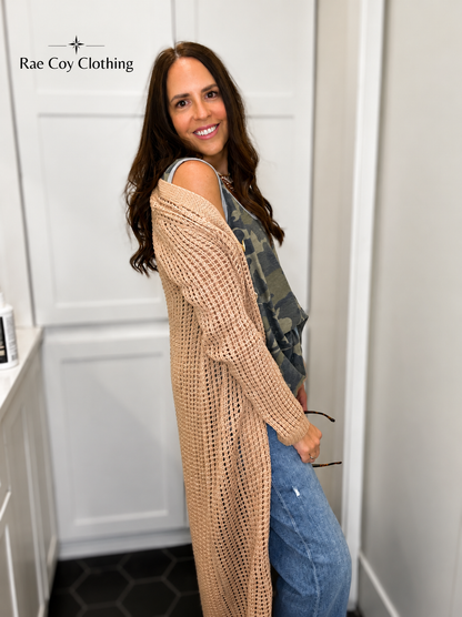Open Knit Taupe Duster