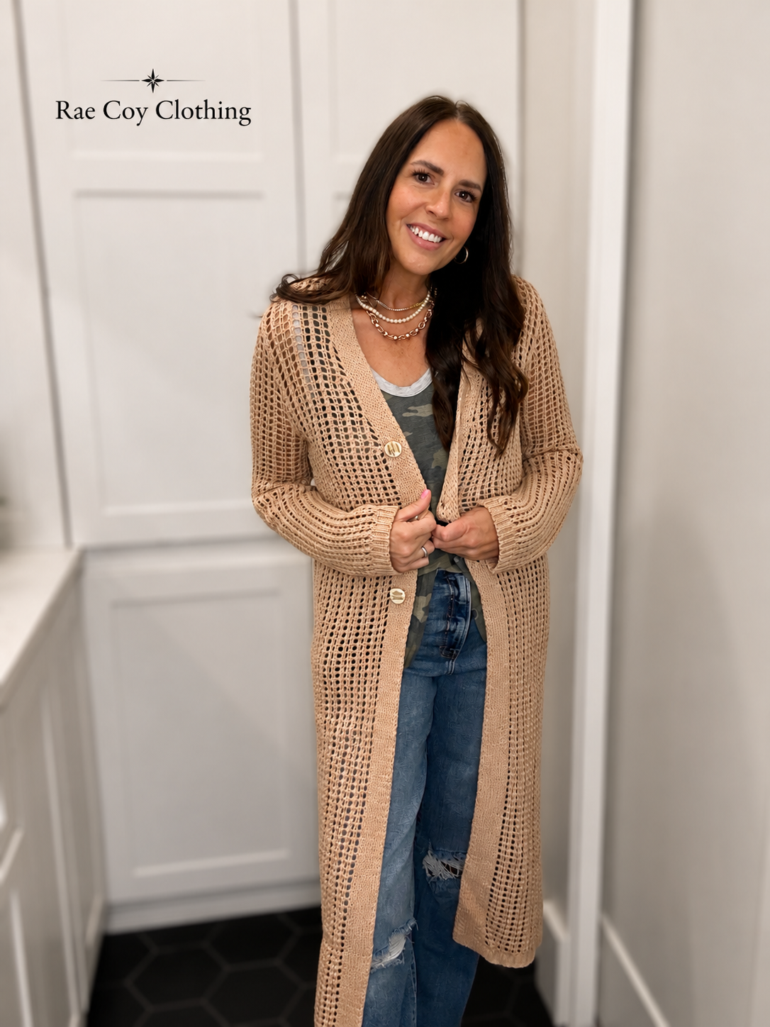 Open Knit Taupe Duster