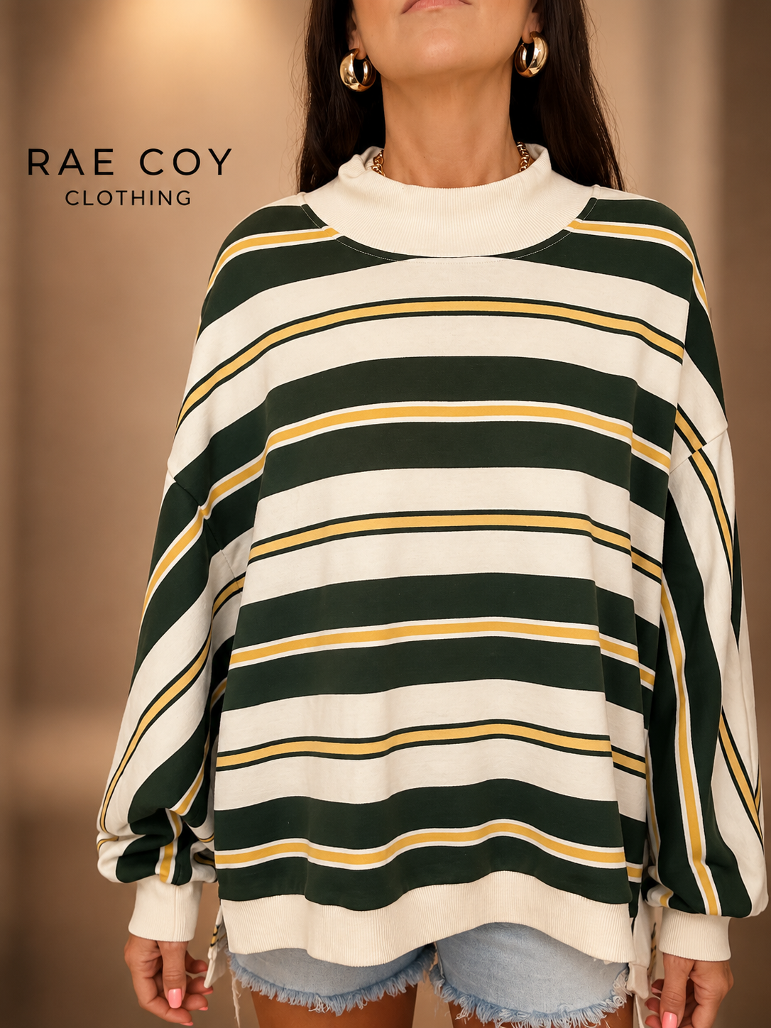 Green and Yellow French Terry Oversized Mockneck