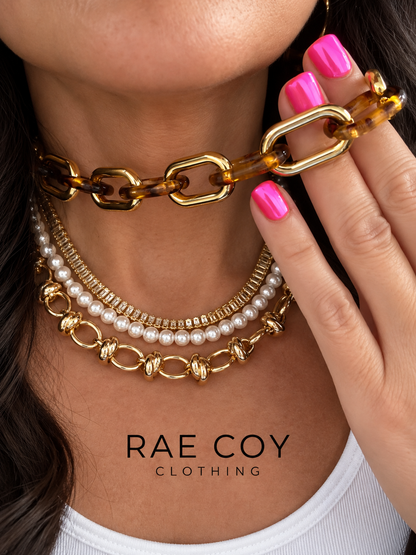 Acrylic Cheetah Gold Chainlink Necklace - Non Metal - Final Sale