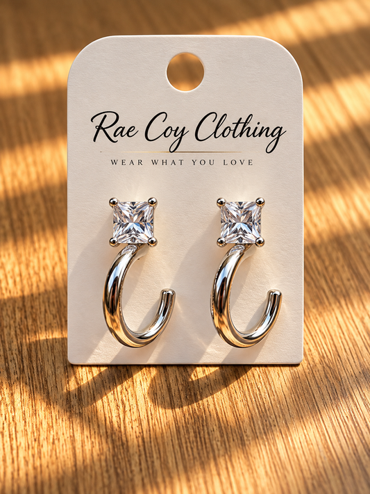 Water Resistant Silver Huggie Rhinestone Earrings - Final Sale