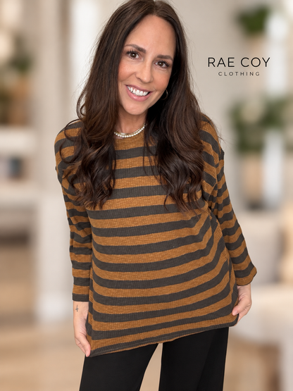 Camel Dark Brown Striped Longsleeve Pullover