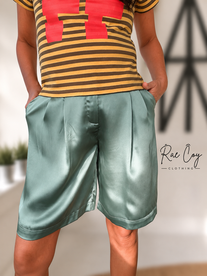 Satin Sage Bermuda Shorts