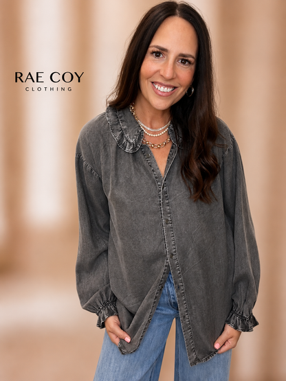 Charcoal Mineral Washed Tencel Button Down