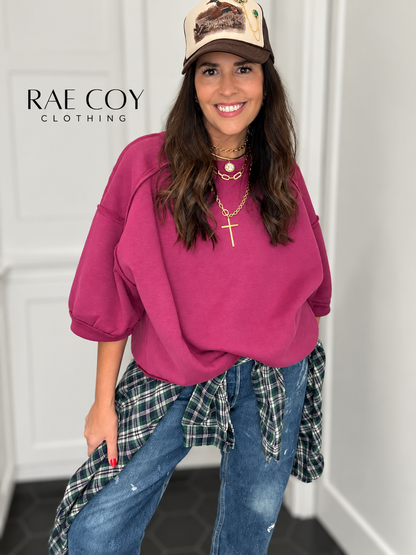 Raglan Short Sleeve Sweatshirt - Purple