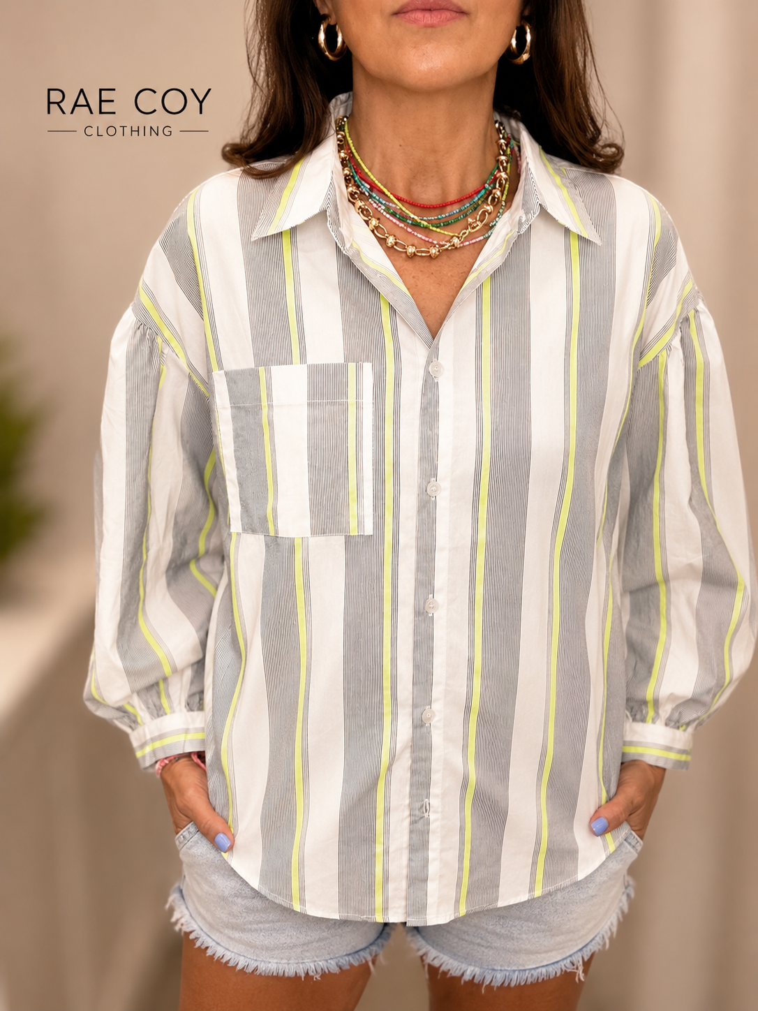 Neon Stripe Button Up