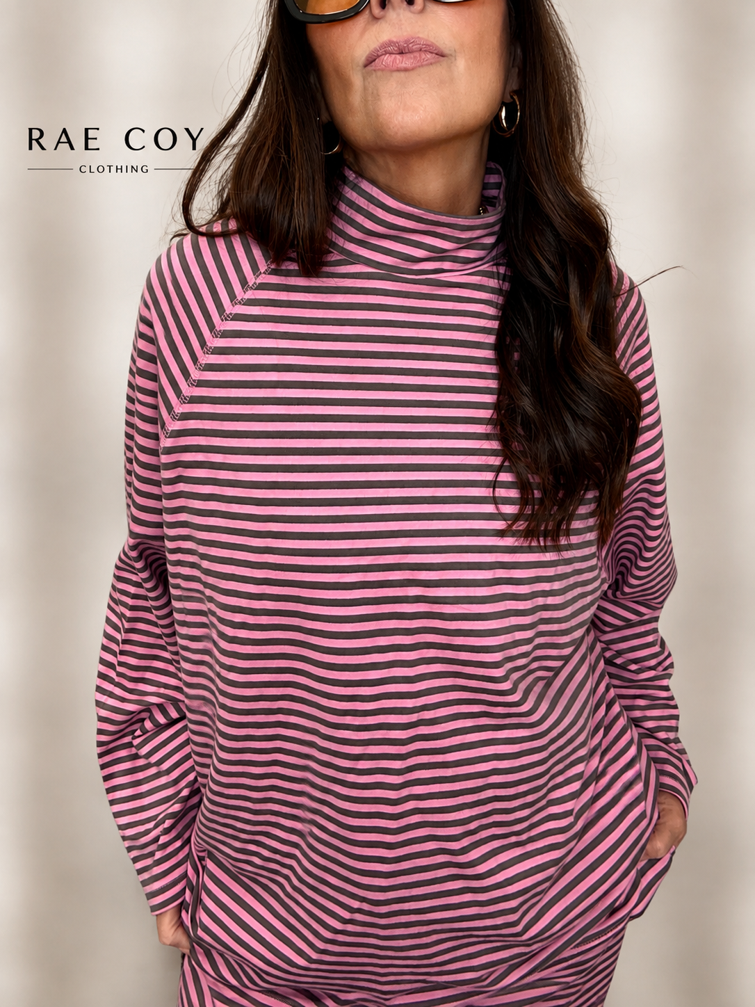 Oversized Mockneck and Pants Set - Pink and Brown