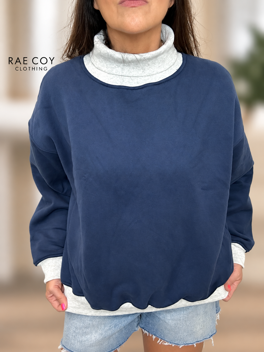 Layered Turtleneck Sweatshirt- Navy or Green