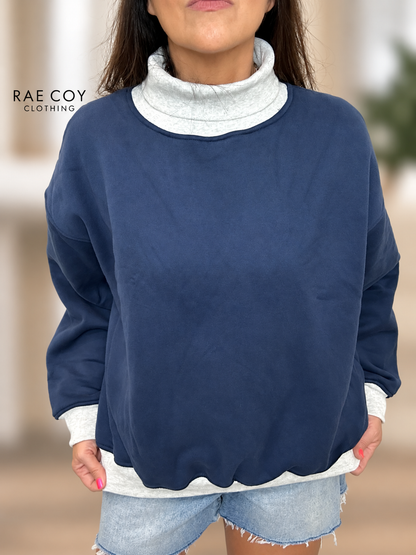 Layered Turtleneck Sweatshirt- Navy or Green