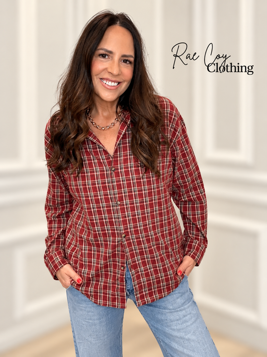 Plaid Brick Red/Chocolate Button Down Shirt