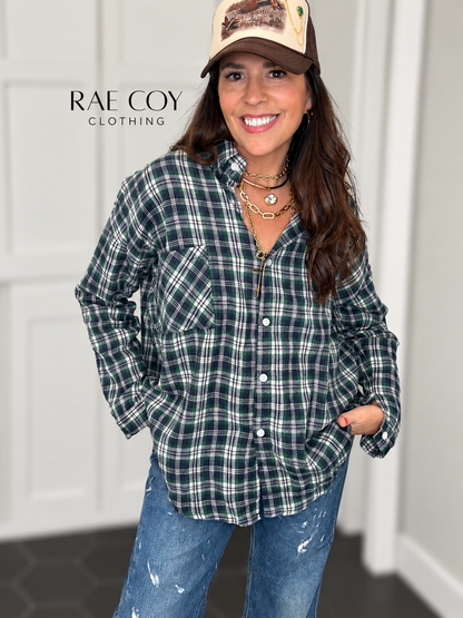 Green and Navy Flannel Shirt - S-3X