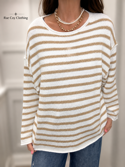 Cream Taupe Striped Sweater