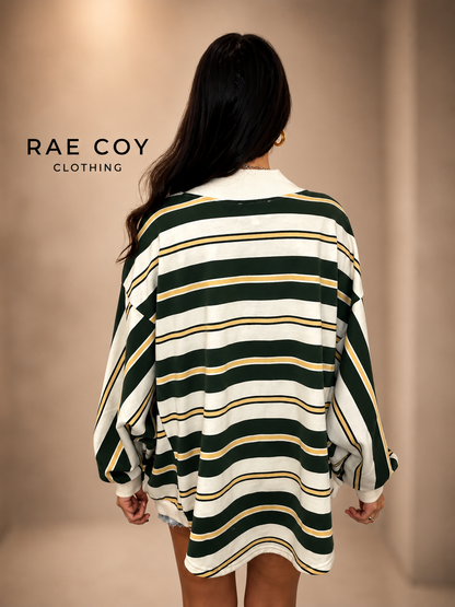 Green and Yellow French Terry Oversized Mockneck