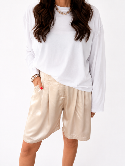 Champagne Coast Satin Bermuda Shorts