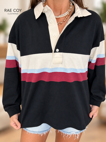 Black Cream Striped Rugby