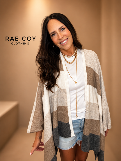 Neutral Stripe Oversized Poncho Cardigan