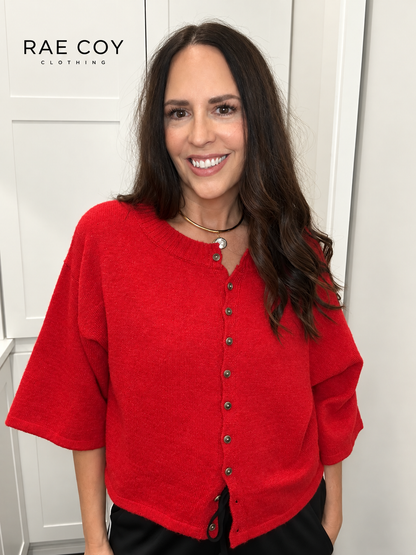 Red Short Sleeve Cardigan