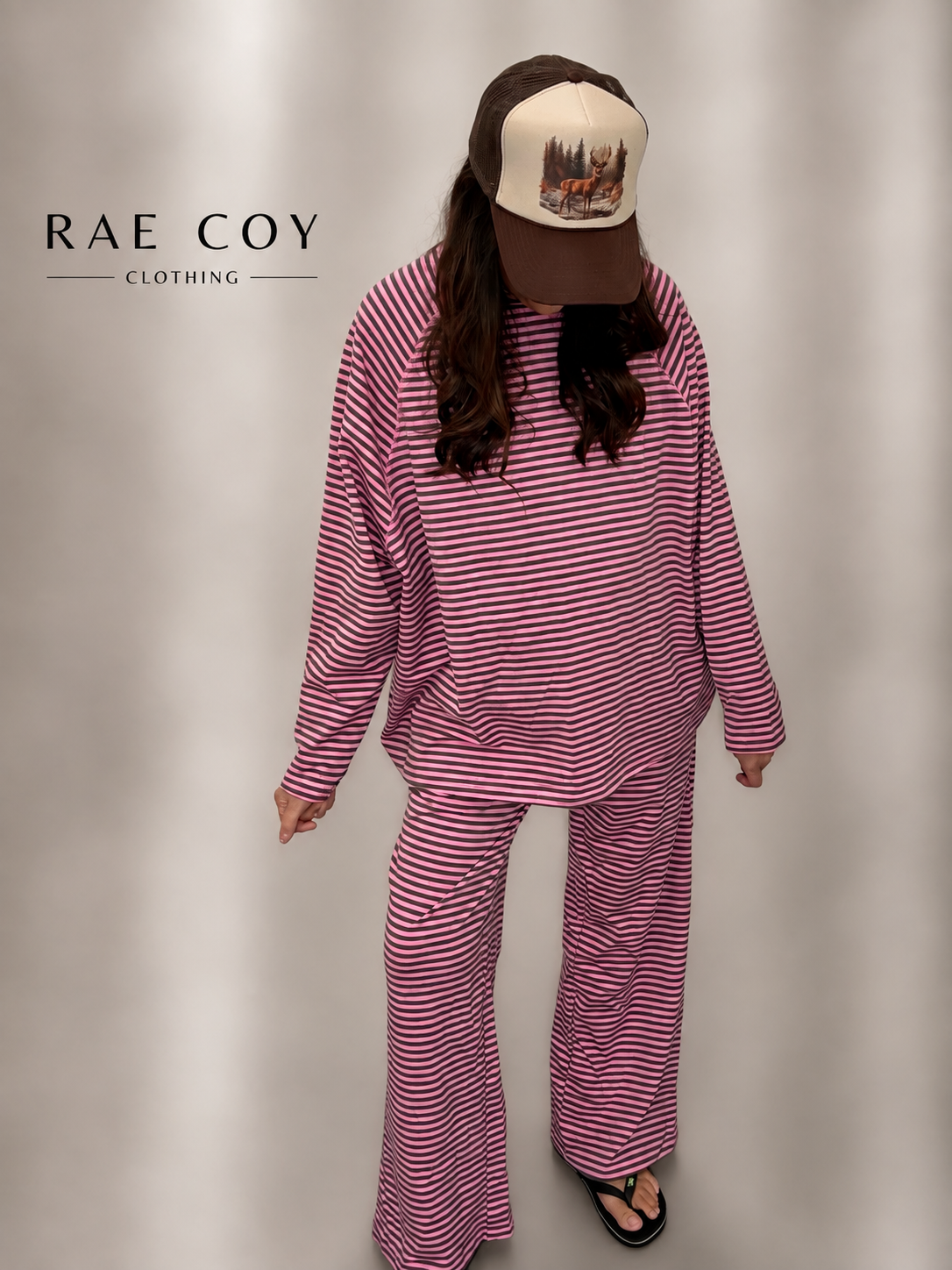 Oversized Mockneck and Pants Set - Pink and Brown