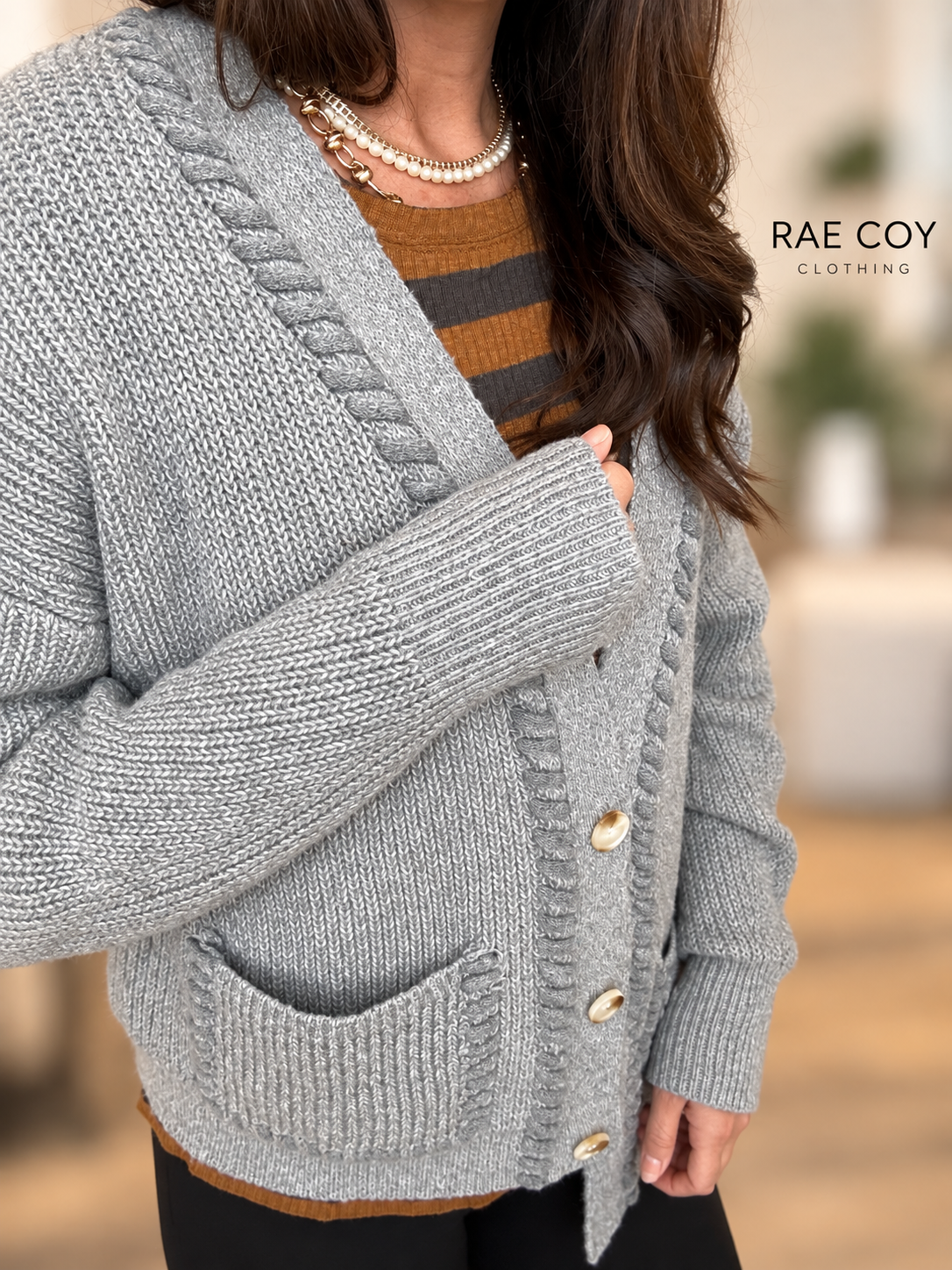 Grey Butter Soft Braided Detail Cardigan