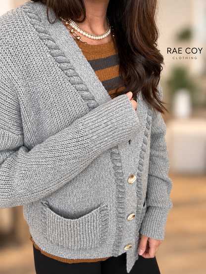 Grey Butter Soft Braided Detail Cardigan