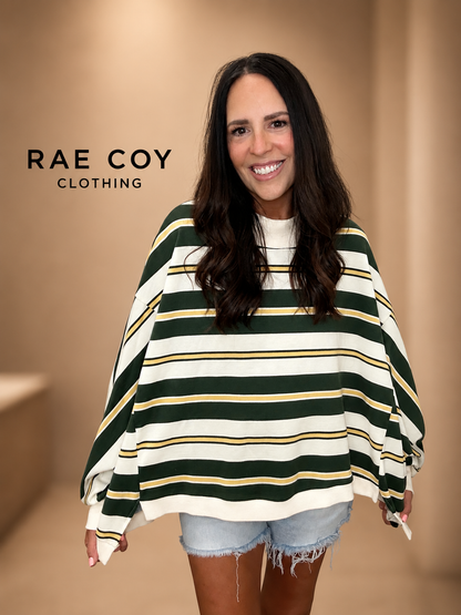 Green and Yellow French Terry Oversized Mockneck