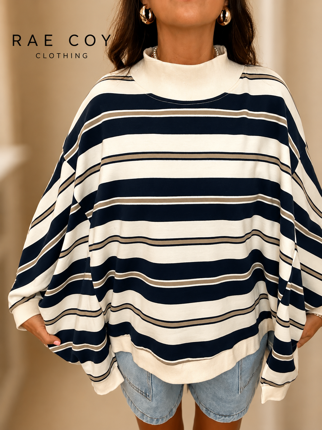 Navy and Khaki French Terry Mockneck