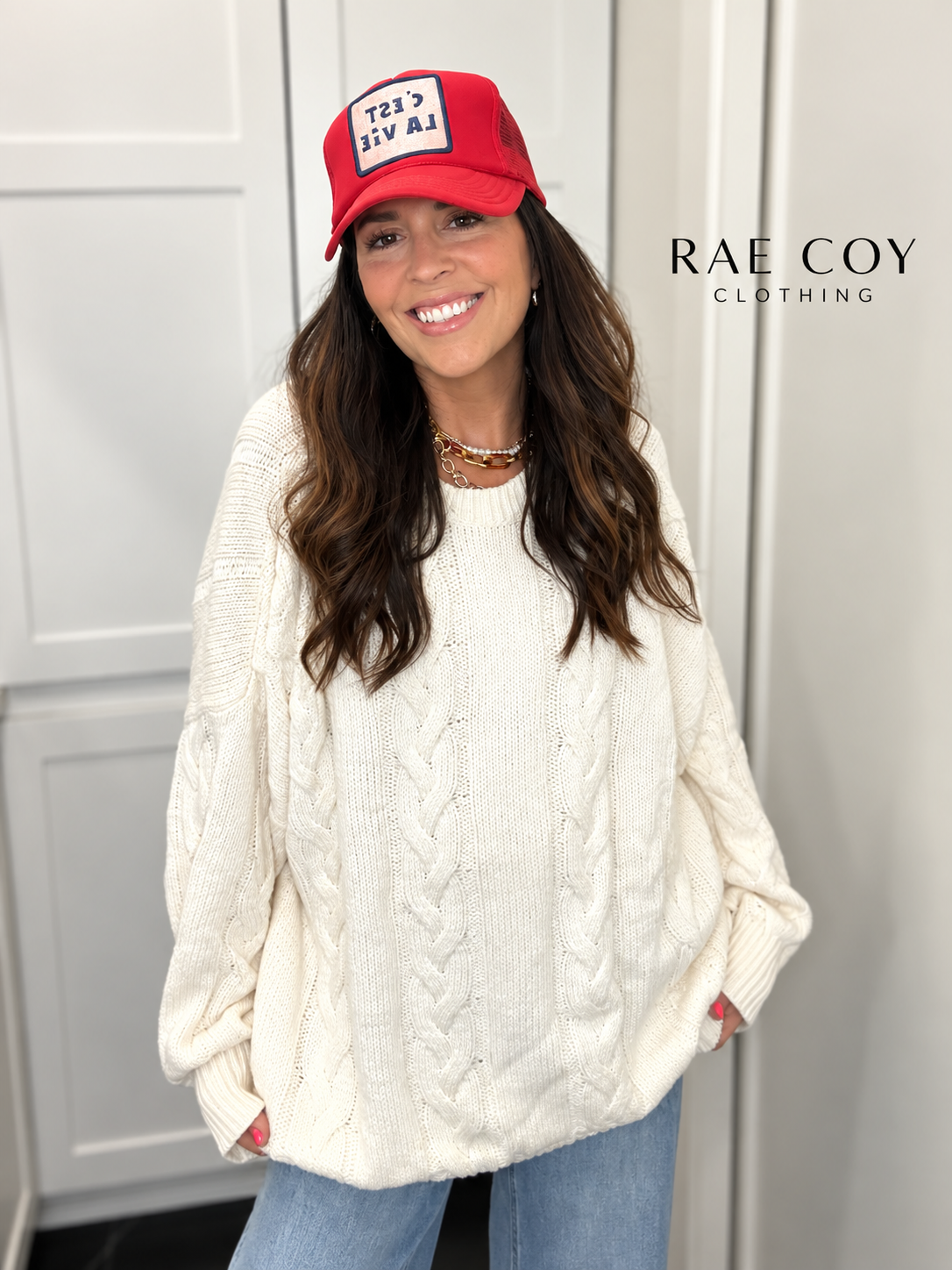 Cream - Oversized Cableknit Sweater
