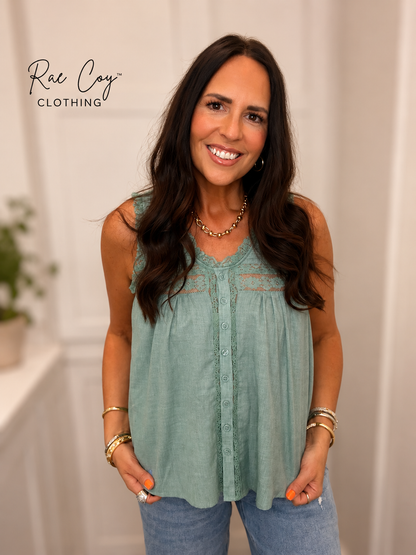 Teal Lace Cotton Tank
