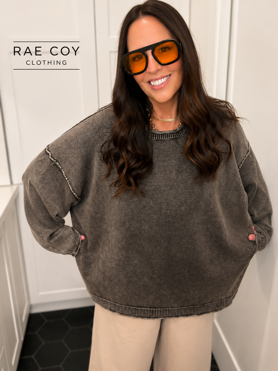 Roll Hem 100% Cotton Sweater - Brown