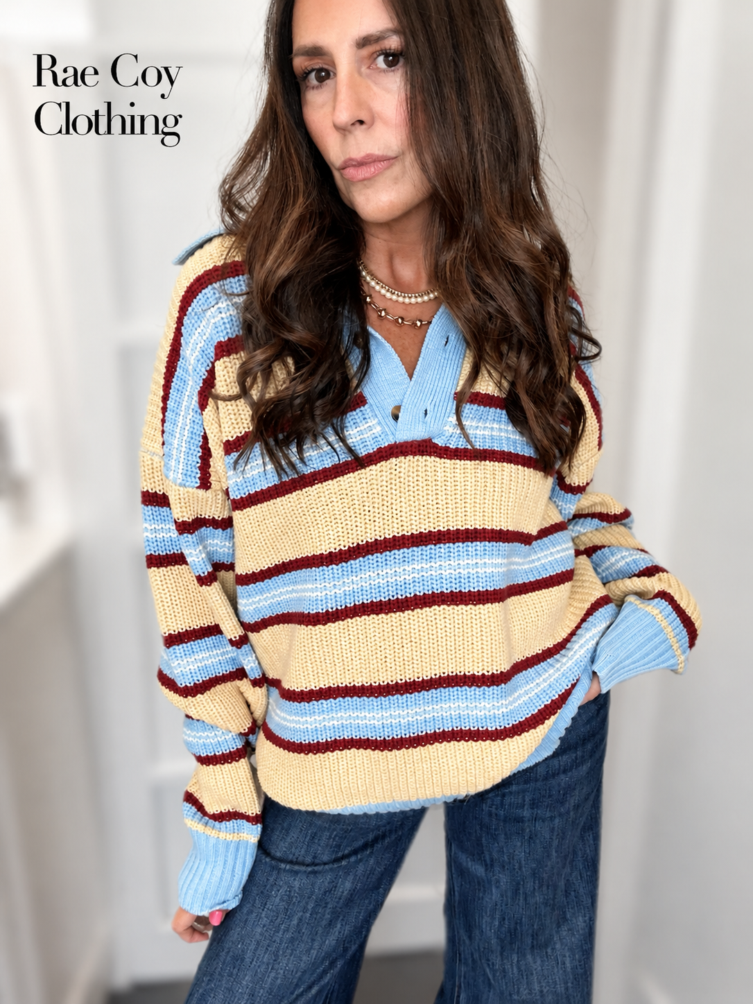 Henley Striped Sweater