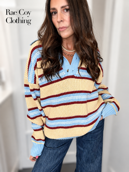 Henley Striped Sweater