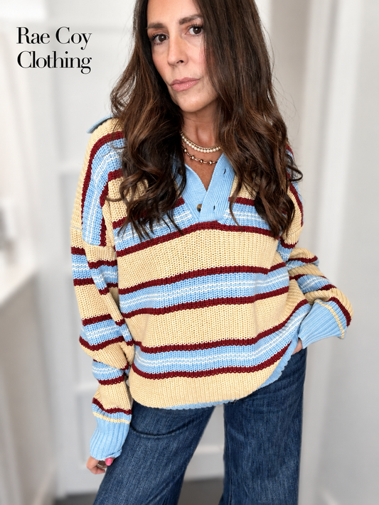 Henley Striped Sweater