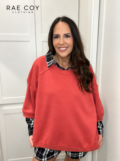 Raglan Short Sleeve Sweatshirt - Tomato Final Sale