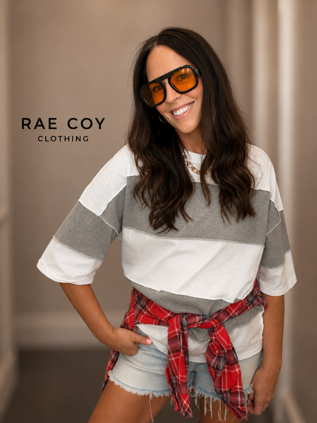 Oversized Color Block Gray White Tee