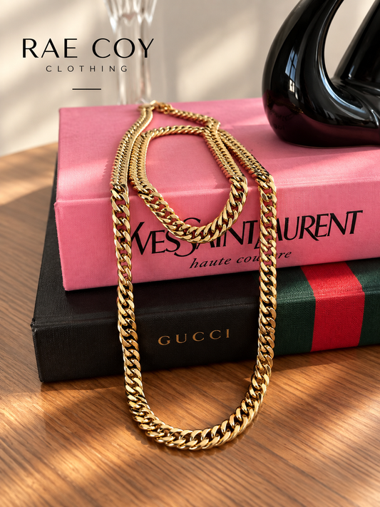 Large Wrap Cuban Chain 44 inches 18K Gold Plated Stainless Steel Water Resistant - Final Sale