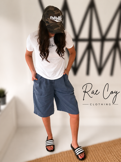 Navy Cotton Drawstring Jorts