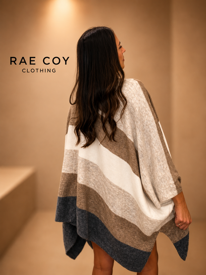 Neutral Stripe Oversized Poncho Cardigan