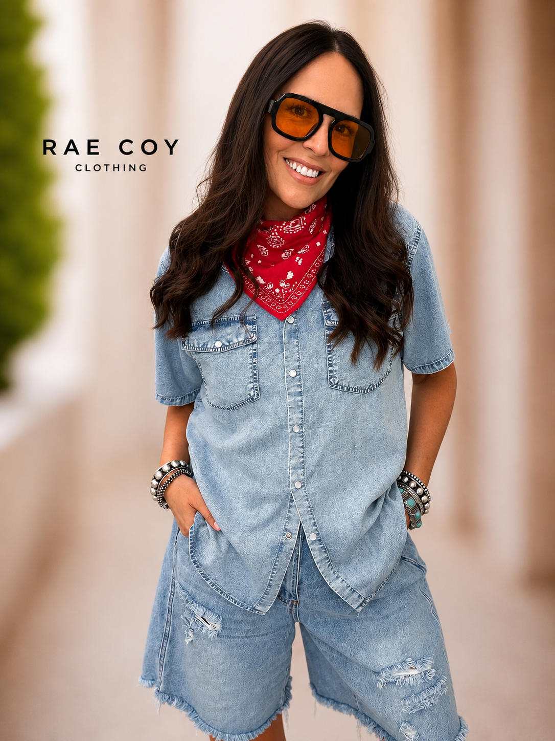 Pearl Snap Denim Tencel Button-Up