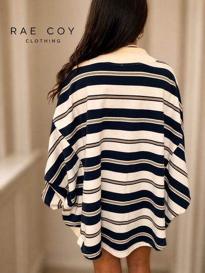 Navy and Khaki French Terry Mockneck
