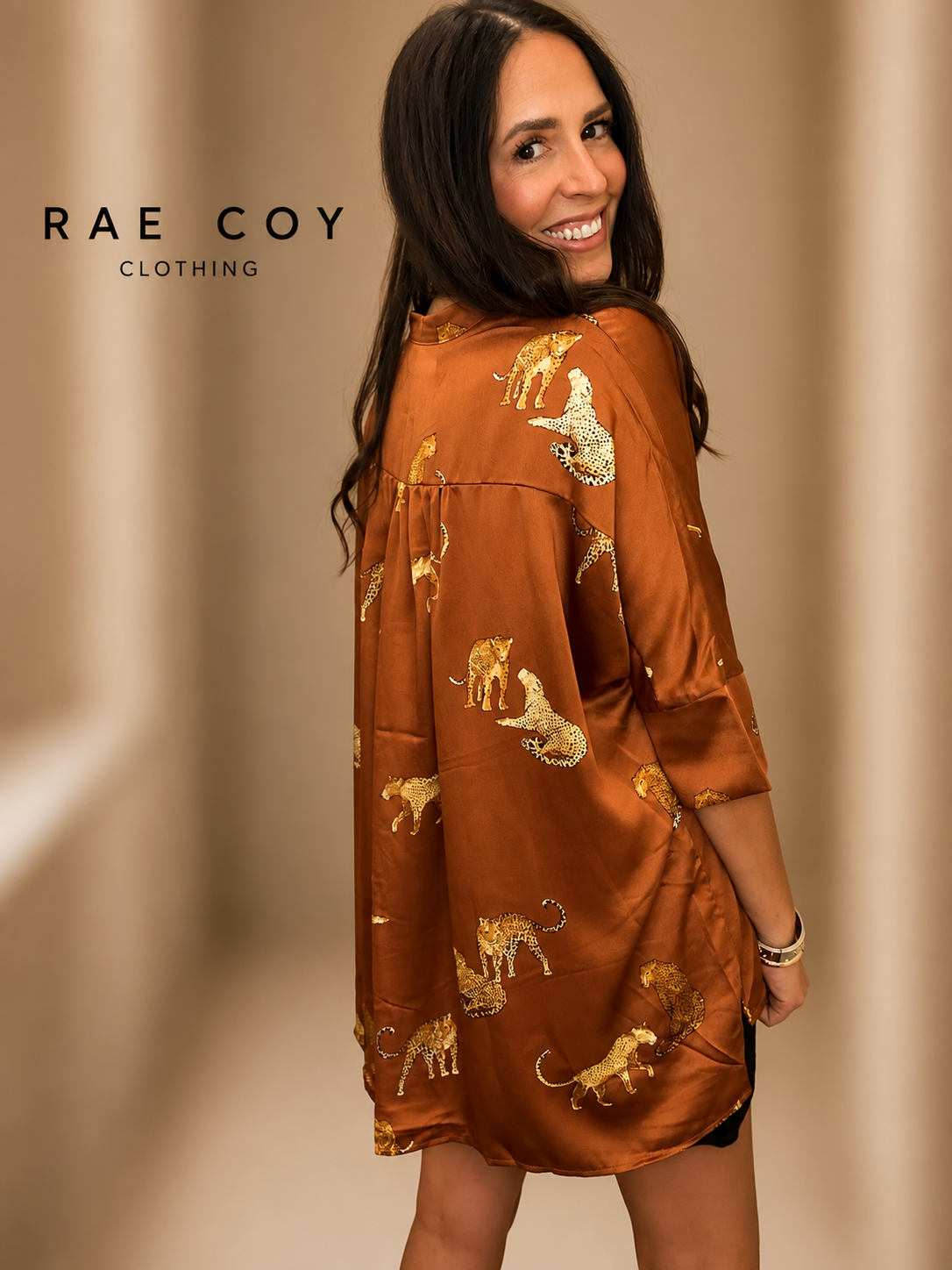Rust Satin Leopard Button Up