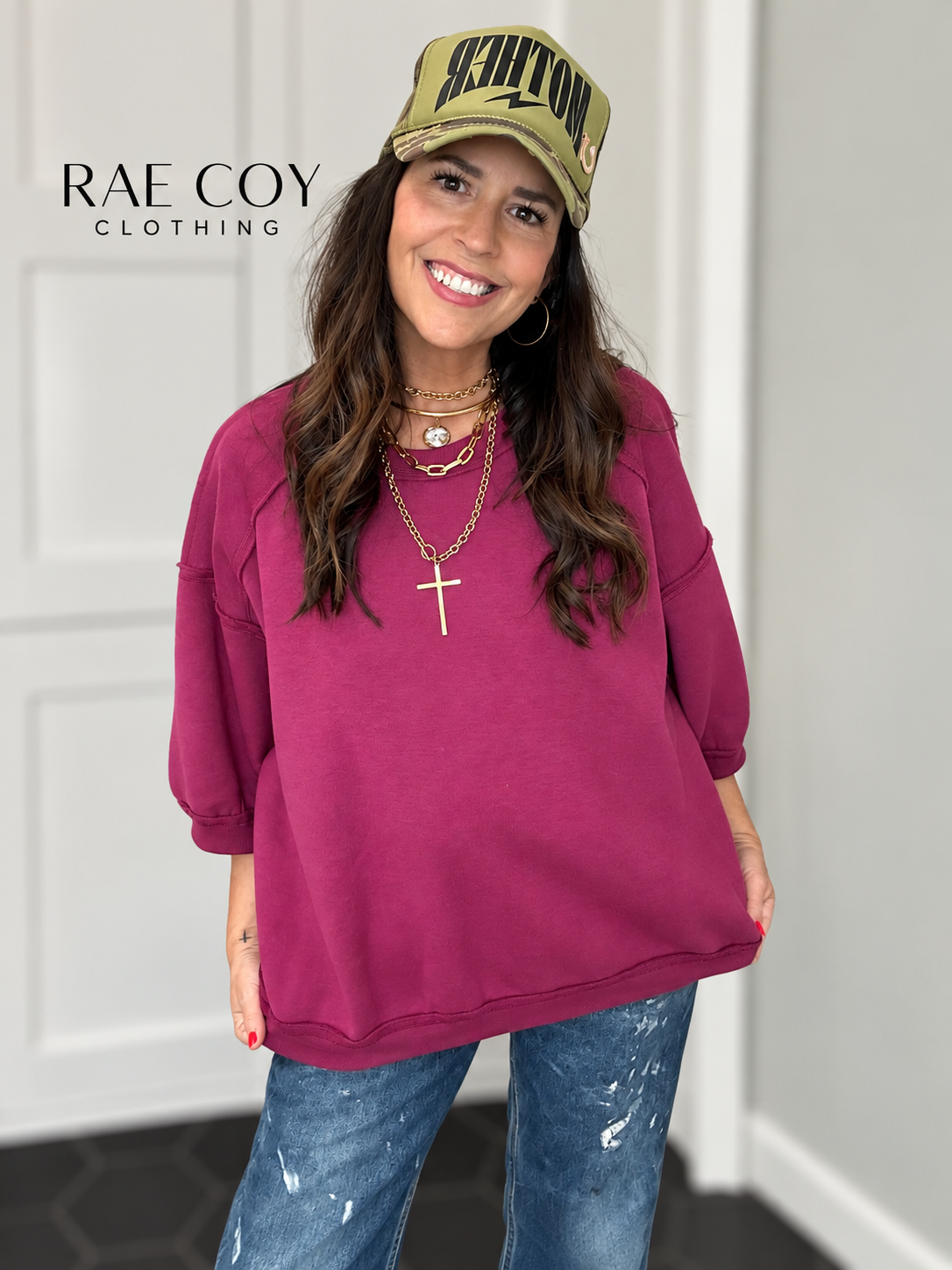 Raglan Short Sleeve Sweatshirt - Purple